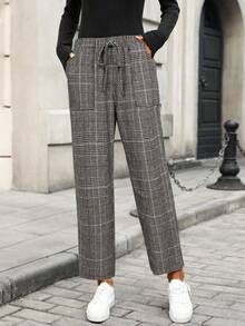 EMERY ROSE Pantalones casuales a cuadros de estilo retro para mujer - Marrón - Ver 3