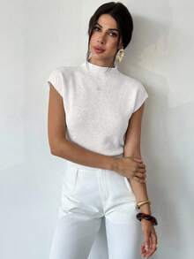 Firerie Elegant High Neck Loose Casual Versatile Sleeveless Knit Sweater Vest Going Out Tops Women,Tops For School In Fall/Winter - White - View 5