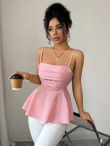 Elenzga Spring/Summer New Textured Fabric Design Camisole, Flattering Fit, Versatile Sleeveless Top For Casual Wear & Dates - Pink - View 5