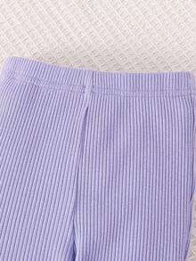 SHEIN 2件套女童针织条纹休闲T恤和打底裤套装 - 彩色 - 查看 8