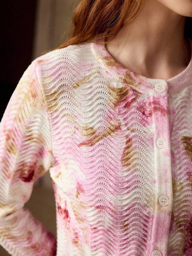 SPRING/SUMMER PRINTED TEXTURED KNIT CARDIGAN