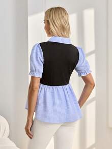 SHEIN Plaid Detachable Short Sleeve Nursing Top - Multicolor - View 3