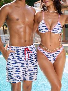 Manfinity VDAYZ Pantaloni scurți de plajă pentru bărbați, cu imprimeu integral și buzunare oblice, talie cu șnur - Multicolor - Vizualizare 6