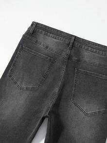 ROMWE MEN Street Life 男士水钻装饰斜插口袋休闲百搭牛仔裤 - 灰色 - 查看 6