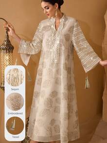 SHEIN Najma Women's Elegant Fabric Fringe Decor Loose Robe