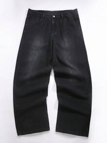 Manfinity LEGND Men's Casual Street Style Embroidered Black Denim Jeans - Black - View 2