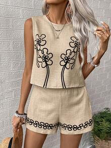 EMERY ROSE A Two Pieces Set Of Casual Summer Woven Vests For Women - Apricot - View 5