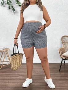 SHEIN Plus Size Maternity Solid Color Ribbed Knit Shorts Maternity Shorts Biker Shorts - Grey - View 5