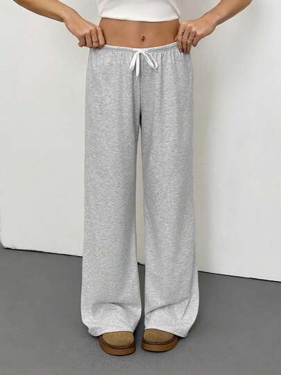 SHEIN Tall Soft Knit Loose Drawstring Waist Pants, Suitable For Autumn/Winter Loungewear