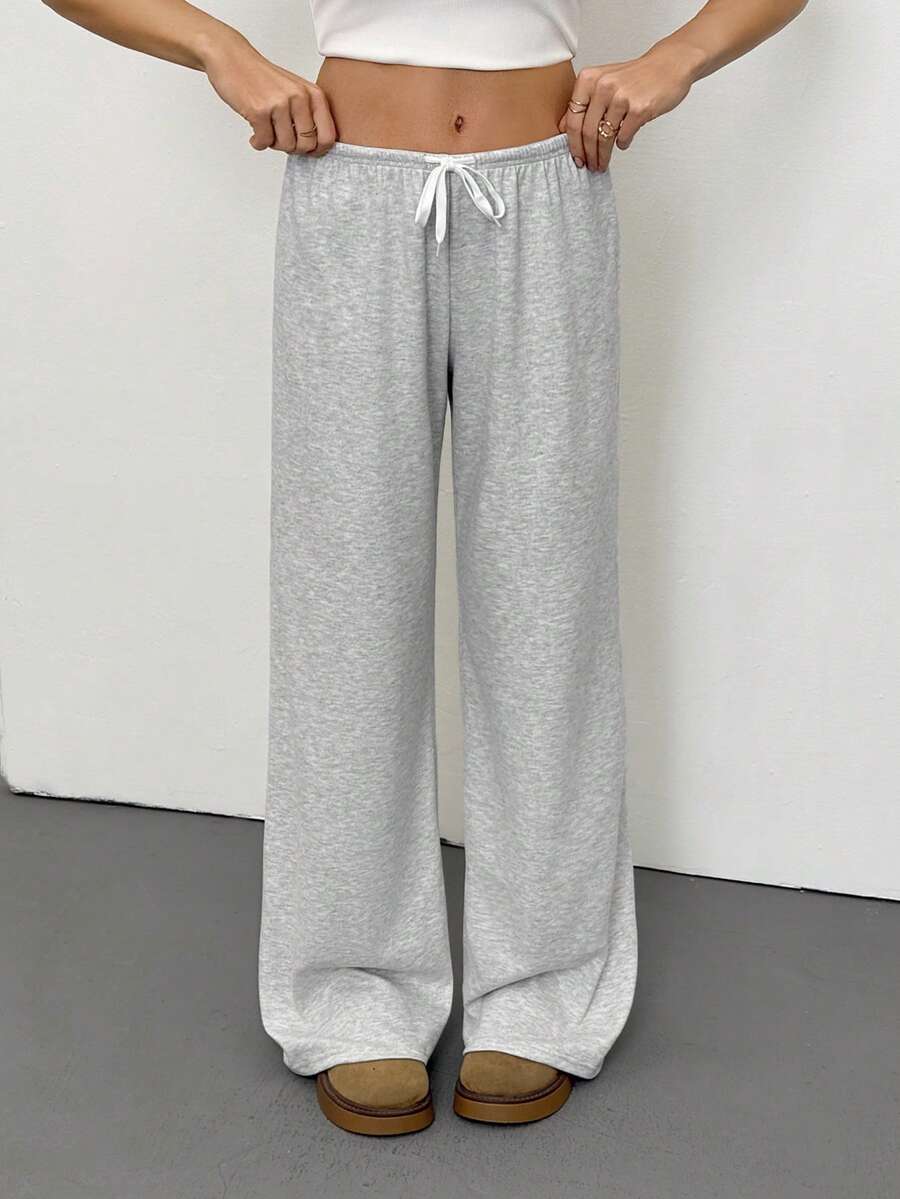 SHEIN Tall Soft Knit Loose Drawstring Waist Pants, Suitable For Autumn/Winter Loungewear - Light Grey - View 1