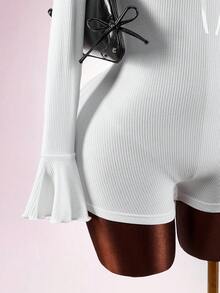 Amplova 2026 New V-Neck Lace Collar Textured Ribbed Skinny Women's Jumpsuit - Multicolor - View 6