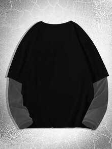 Manfinity Dauomo 男式拼色圆领长袖图案印花休闲 T 恤，秋季