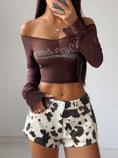 Muchica Women's New Cow Print Super Low-Rise Shorts, Summer