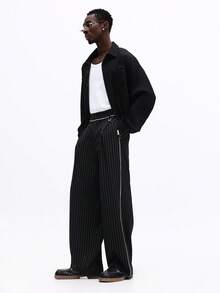SUMWON Formal Pinstripe Dress Pants With Classic Straight Leg Professional Business Office Attire - Black - View 4