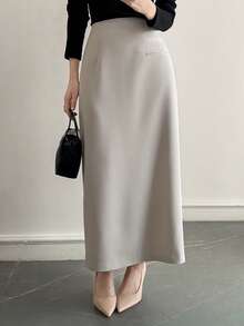 DAZY Mid-Length High Waist A-Line Skirt, Petite Slimming Design For Women - Apricot - View 8