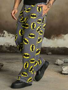 BATMAN X SHEIN Men's Casual Everyday Bat Print Slant Pocket Sweatpants - Grey - View 4