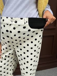 SHEIN Maternity High Waist Straight Leg Polka Dot Print Jeans Spring Christmas New Year Thanksgiving Commuting Vacation Graduation Chic Y2k Cute Streetwear Coquette Party Wedding Elegant Business Casual Woman - White - View 7