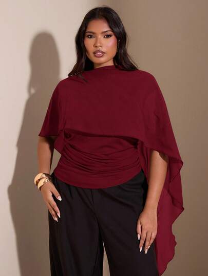 SHEIN BAE Plus Size Asymmetrisk Axelremsdesign Figurnära Bantningstopp