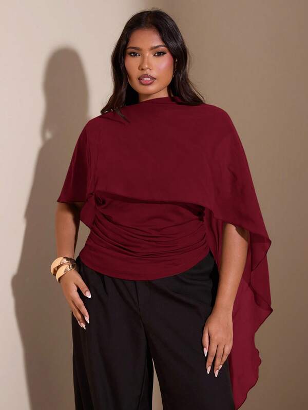SHEIN BAE Plus Size Asymmetrisk Axelremsdesign Figurnära Bantningstopp
