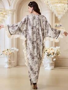 Yasmyna Modest Ruffle Hem Printed Arabic Style Dress For Women