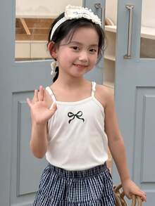 DAZY Áo hai dây dệt kim màu trơn cho bé gái mùa hè - trắng - Xem 6