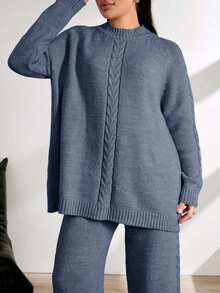 EURMUSE Ladies' Plain And Simple Daily Style Belt And Woolen 2pcs/Set - Blue - View 5