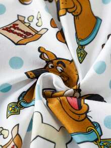 SCOOBY-DOO X SHEIN Baby Boy Cute Cartoon Bone & Paw Print All-Over Print Crew Neck Long Sleeve Zip Front Knit Jumpsuit Pajamas - White - View 6
