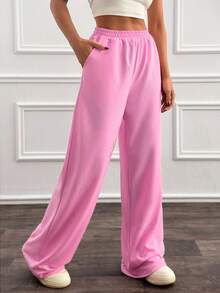 Cloudara Women's Rhinestone Star Elastic Waist Pockets Wide Leg Loose Casual Sweatpants - Pink - View 4