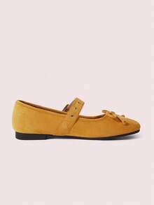 CUCCOO DOLLMOD Mocasines planos casuales con puntera redonda, suela blanda, tira de ante, bloqueo de color, decoración de remache metálico y lazo de ballet para mujer, zapatos de primavera para vacaciones de primavera y Pascua - Amarillo - Ver 10