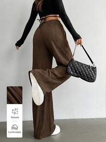 Flirla Quần nữ ống đứng, cạp chun, chất liệu vải có họa tiết, kiểu dáng thường ngày. - màu nâu - Xem 4