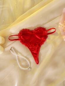 情人节红色爱心荷叶边娃娃衫，可爱浪漫礼物，夜店装扮，派对，音乐节女士丁字裤 - 紅色 - 查看 7