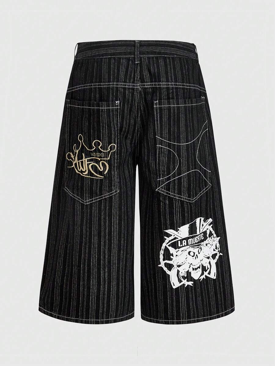 ROMWE MEN Men's Loose Fit Striped Cargo Denim Shorts Spring/Summer - Blue - View 1