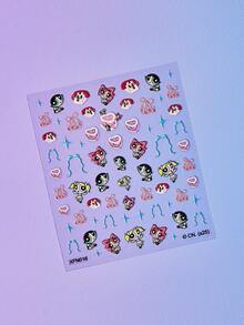 FanGlow THE POWERPUFF GIRLS X SHEIN 4片可爱花朵、泡泡、毛茛图案美甲浮雕贴纸 - 女士自粘美甲贴花，5D浮雕效果，可爱、有趣、精致的主题，易于粘贴，可用于美甲装饰、DIY、节日礼物、派对风格 - 彩色 - 查看 8