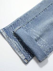 ROMWE MEN Street Life Jeans acampanados casuales para hombres con aplicaciones de rhinestones lavados - Bronce - Ver 6