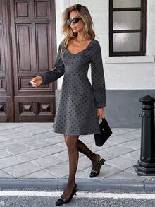 Chiquease Women's Short Dress, Fitted & Elegant, Autumn/Winter - Grey - View 5