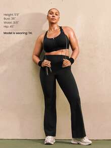 GLOWMODE 31" Plus Size FeatherFit™-Sculpt Peakbum Full Flare Sweat-Wicking Compressive Invisible Butt Lifting Leggings Medium Impact Workout Running Training Gym Daily Active Wear - Black - View 7