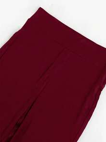 INAWLY Solva Women Solid Color Short Sleeve T-Shirt And Long Pants Two-Piece Set, Simple Style - Burgundy - View 5
