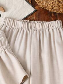 2pcs Young Girl Woven Solid Color Camisole Top And Long Pants Set