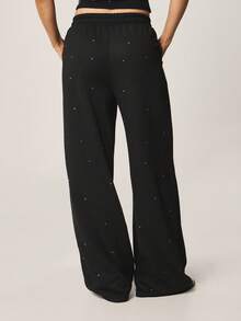 MISSGUIDED Relaxed Wide Leg Joggers With Hotfix Crystal Rhinestone Embellishments All Over Print - Black - View 2