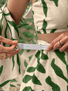 SHEIN 3pcs Maternity Pleated Camisole, Loose Shorts & Cardigan Set - Green - View 3