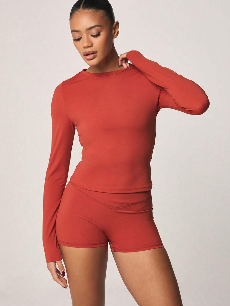 MISSGUIDED Long Sleeve Fitted Crew Neck Top For Sports Training Workout Gym Active Wear Stretch Fabric Athletic Compression Base Layer