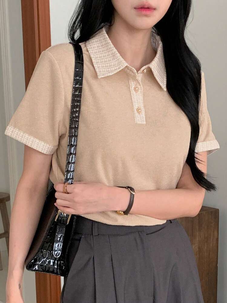 Women's Striped Casual Business Office Polo Collar Short Sleeve T-Shirt, Suitable For Spring And Summer, Valentine's Day, New Year