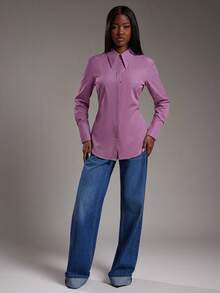 NYA SZN Bluză cu mânecă lungă, guler cu nasturi, lejeră, supradimensionată, de zi cu zi, casual, business, casual, de bază, streetwear, birou, profesor, modestă, toamnă-iarnă, potrivită pentru naveta, ținute pentru femei