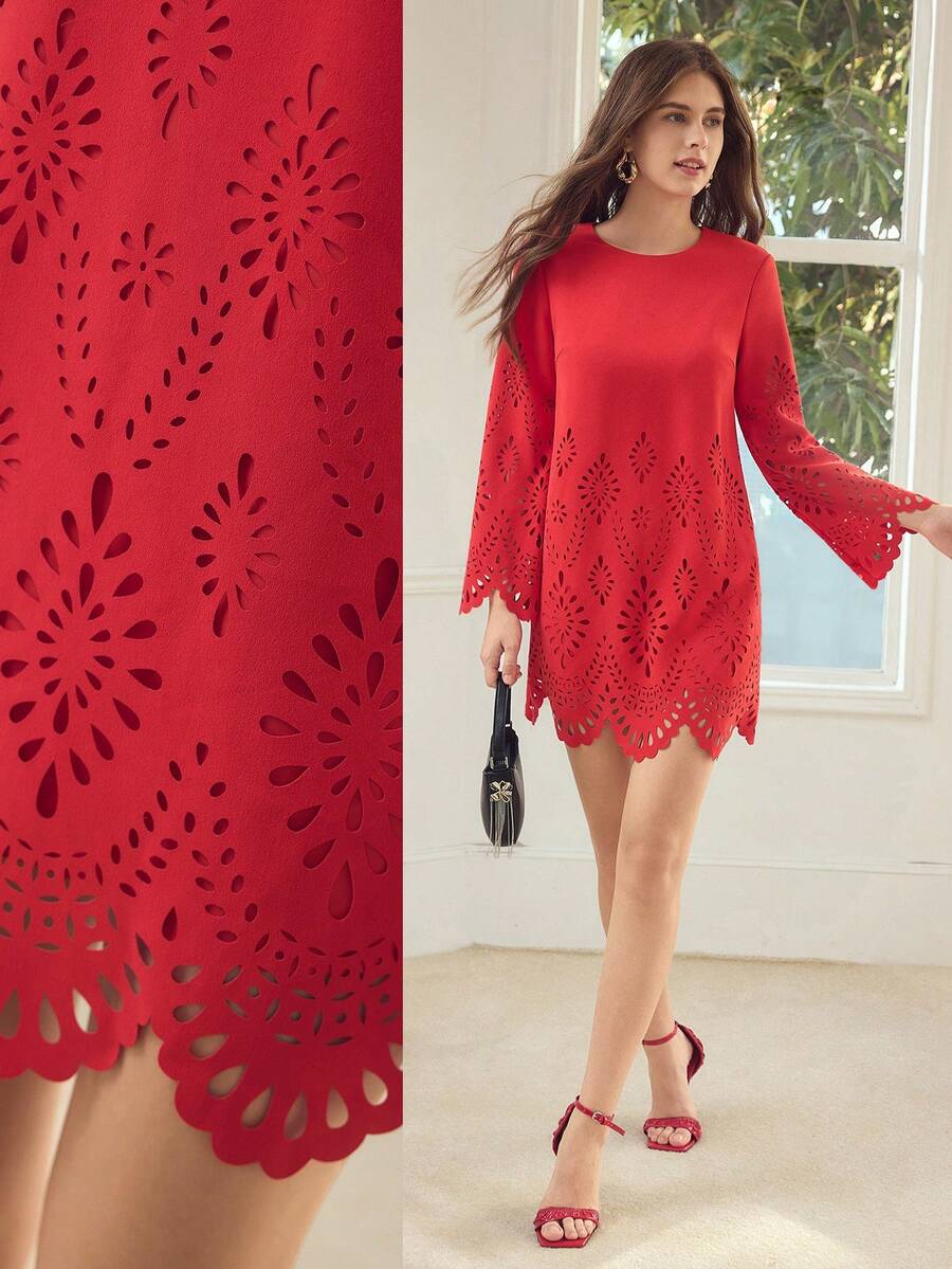 MOTF PREMIUM ĐẦM NGẮN DẠNG CHỮ A XÍCH DÀNH CHO NỮ, MÙA THU/ĐÔNG - Đỏ - Xem 1