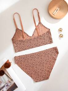 2pcs Leopard Print Seamless Underwear Set, Casual Series