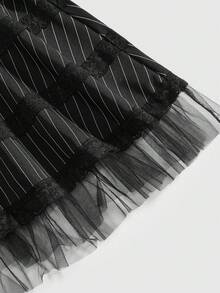 ROMWE Đầm slip mỏng kẻ sọc phối ren, kiểu dáng Gothic lãng mạn, buộc dây, phối lưới dành cho nữ. - màu đen - Xem 4