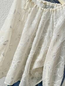 Lacomfia 大码女式亮片蝴蝶结刺绣优雅简约上衣 - 杏色 - 查看 3