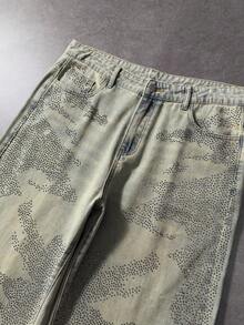 ROMWE MEN Street Life Men's Rhinestone Decor Casual Jeans - Bronze - View 5