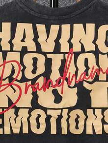 SHEIN Teenager Jungen T-Shirt mit Buchstaben-Muster, kurzärmlig, gewaschen, Lässig, bequem, modisch, vielseitig, süß, weich, geeignet für den täglichen Gebrauch, Schule, Ausflüge, Sport, Festivals und Partys - Schwarz - Übersicht 5