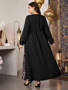 Modelyn Elegant Floral Print Patchwork Black Knit Fitted A-Line Dress ...
